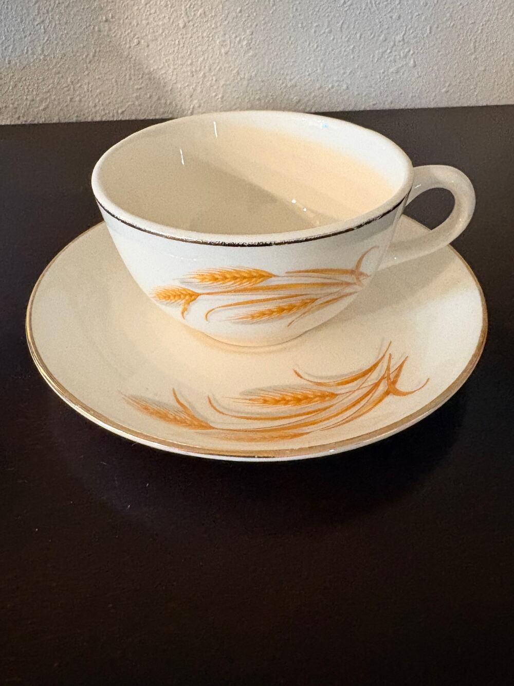 Vtg Homer Laughlin Golden Wheat Cup & Saucer 22K Gold 1950s Cottage Fall Retro